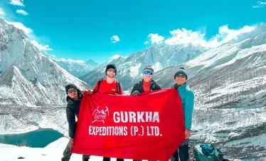 Founder of Gurkha Expeditions with trekkers in Manaslu circuit trek